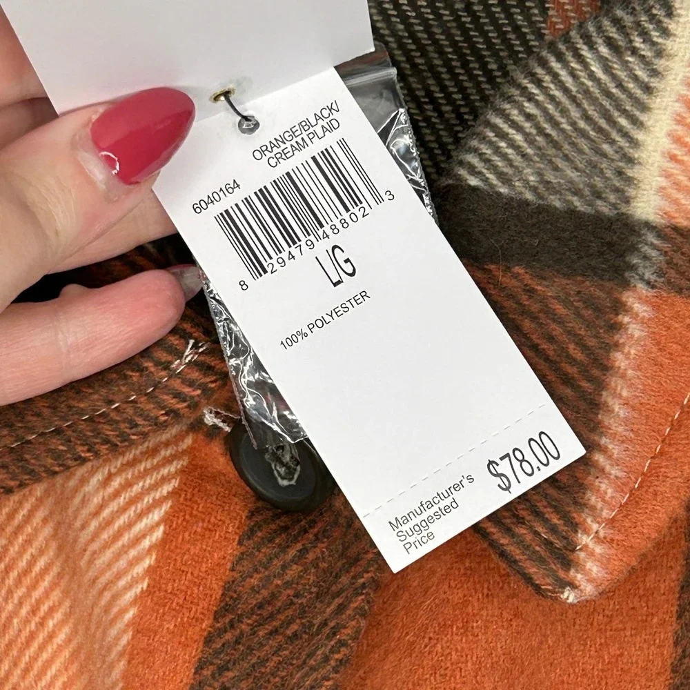 For The Republic Plaid Cropped Flannel Shacket Jacket L NWT Fall Gorpcore Layer